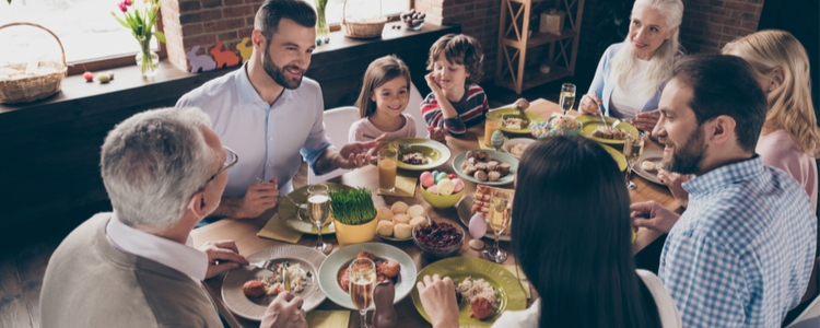 Happy family enjoying union made Easter dinner 